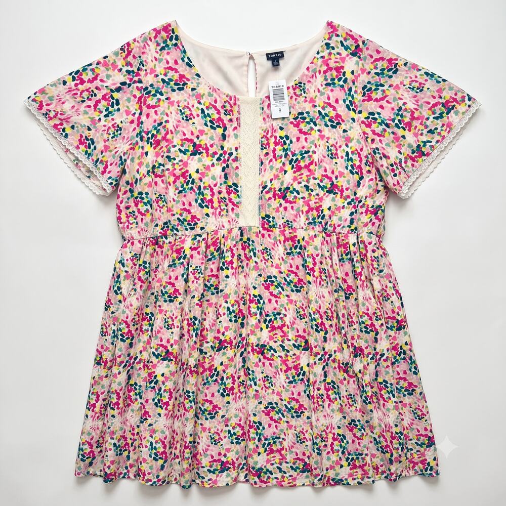 NWT Torrid Womens 4X Boho Romantic Cottagecore Mini Swiss Dot Lace Tunic Dress
